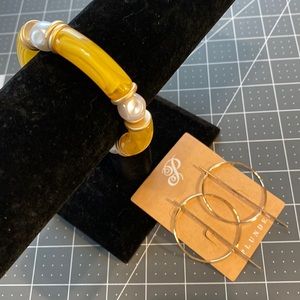 New Gold Pearl Stretch Bangle Bracelet and Adelaide Earrings set #35